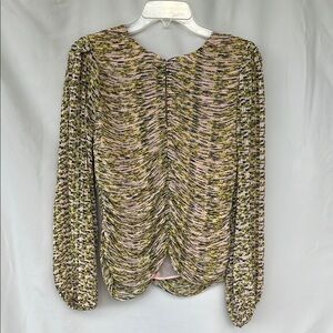 White House Black Market Ruched Long Sleeve Blouse in Pink and Green